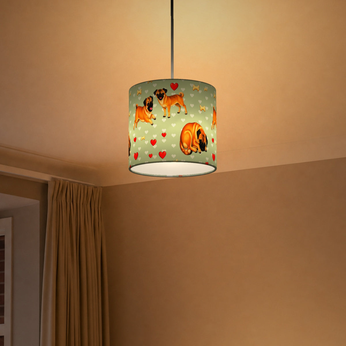 Sage Pug Love II lampshade - 20cm x 18.5cm Ceiling - photo 5