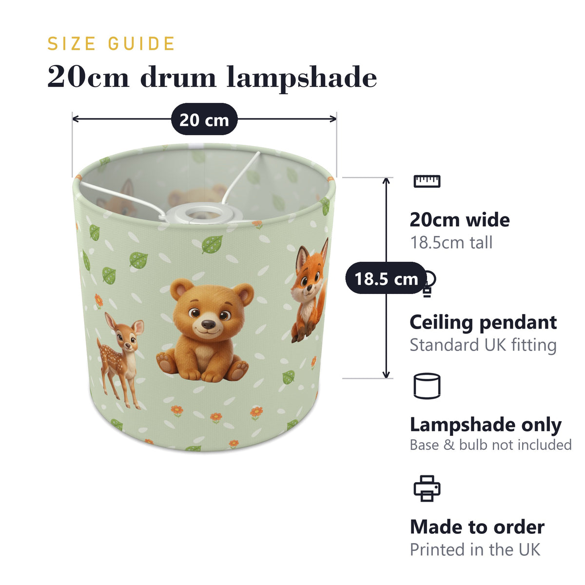 Sage Baby Woodland Friends II lampshade - 20cm x 18.5cm Ceiling - photo 7