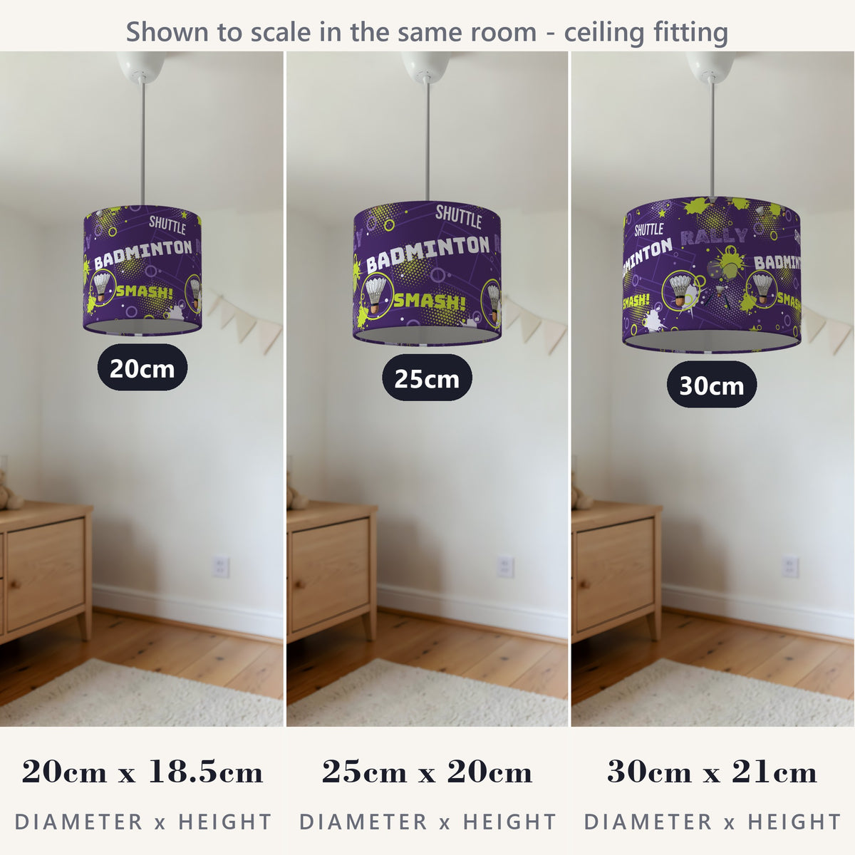 Purple Badminton Smash II lampshade - 20cm x 18.5cm Ceiling - photo 4