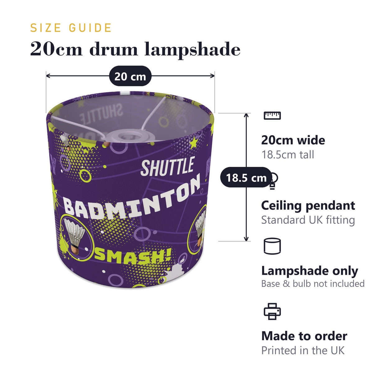 Purple Badminton Smash II lampshade - 20cm x 18.5cm Ceiling - photo 7
