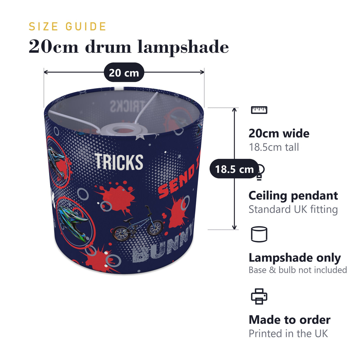 Navy Blue BMX Tricks II lampshade - 20cm x 18.5cm Ceiling - photo 7