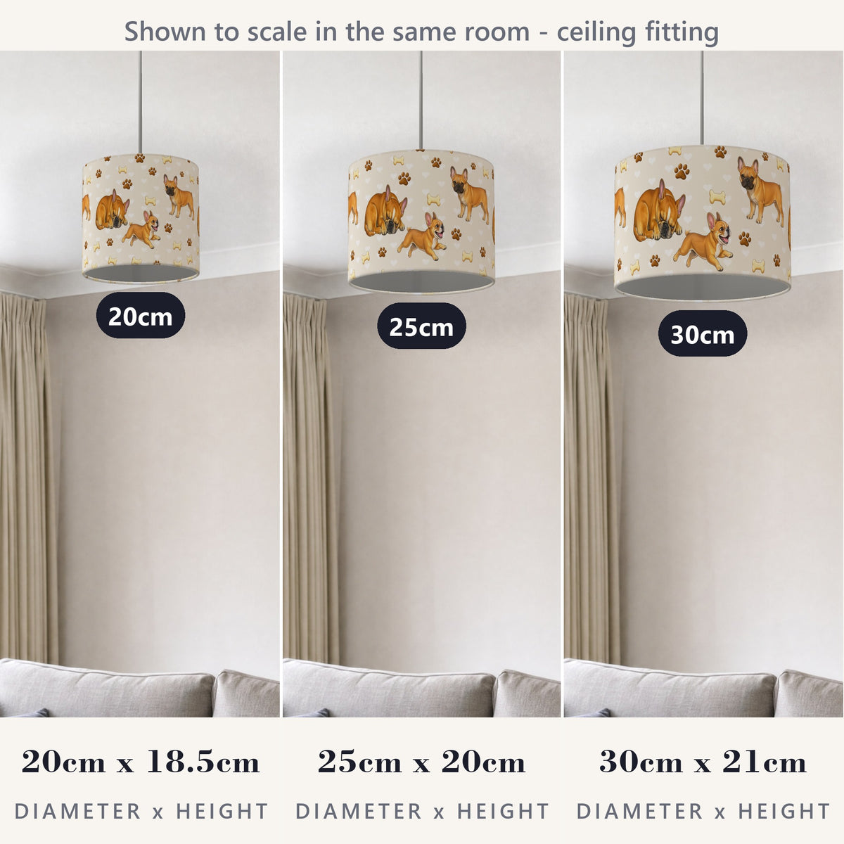 Cream French Bulldog Love II lampshade - 20cm x 18.5cm Ceiling - photo 4