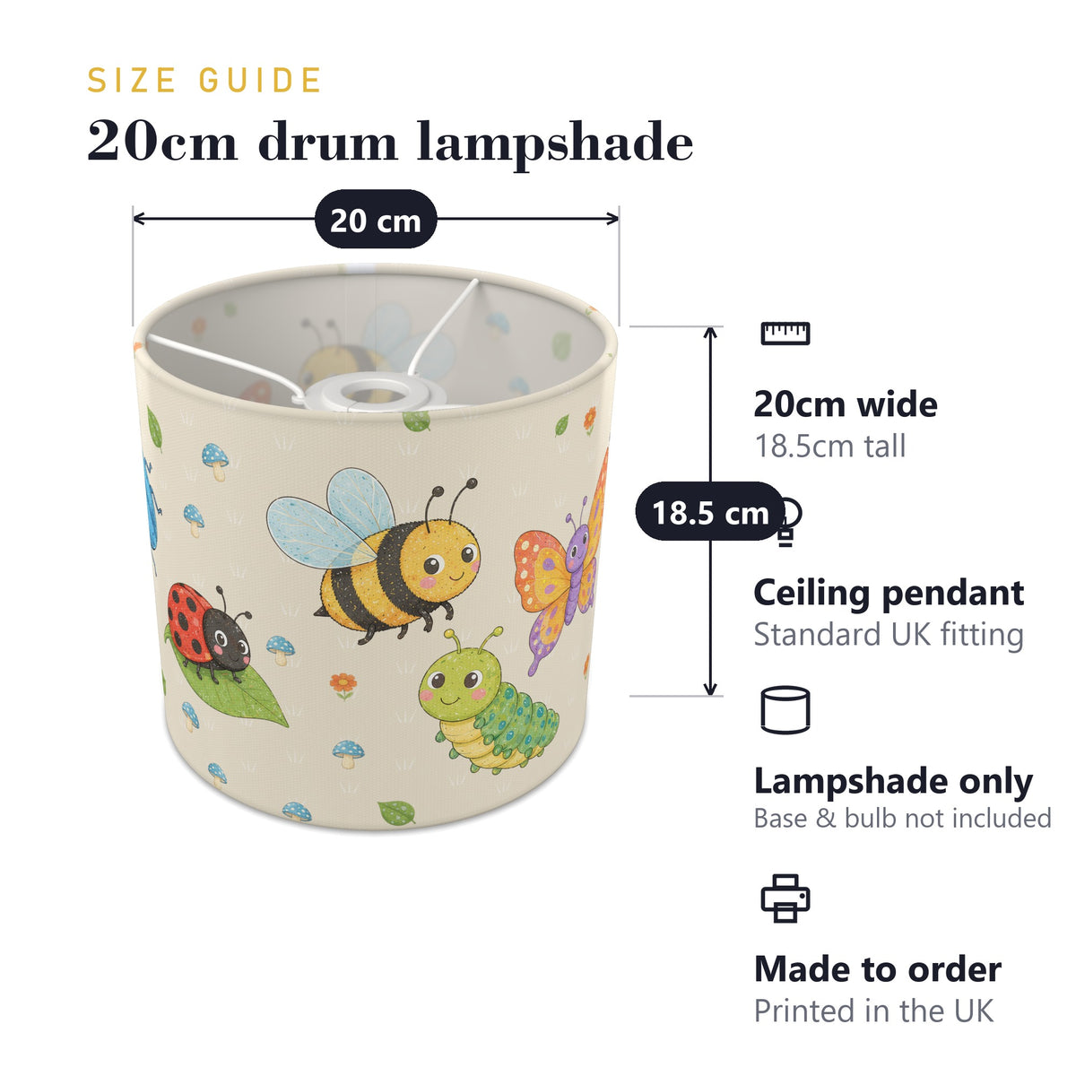 Cream Garden Bugs II lampshade - 20cm x 18.5cm Ceiling - photo 7