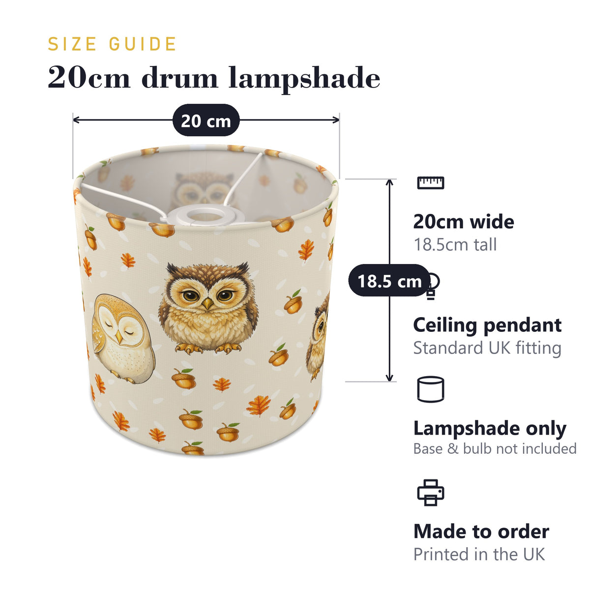 Cream Night Owls II lampshade - 20cm x 18.5cm Ceiling - photo 7