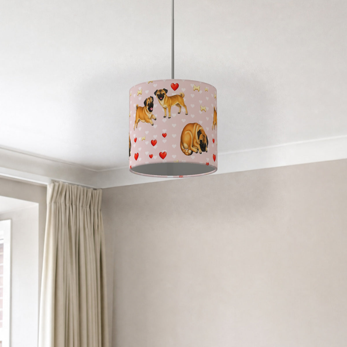 Blush Pug Love II lampshade - 20cm x 18.5cm Ceiling - photo 2
