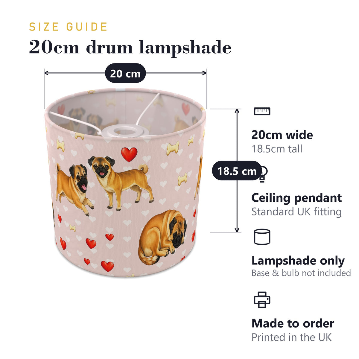 Blush Pug Love II lampshade - 20cm x 18.5cm Ceiling - photo 7