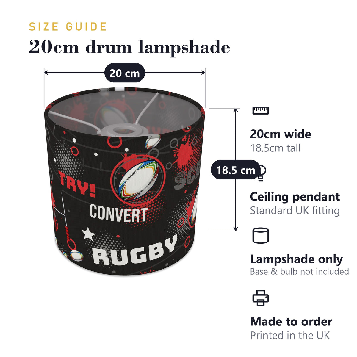 Black Rugby Crazy II lampshade - 20cm x 18.5cm Ceiling - photo 7