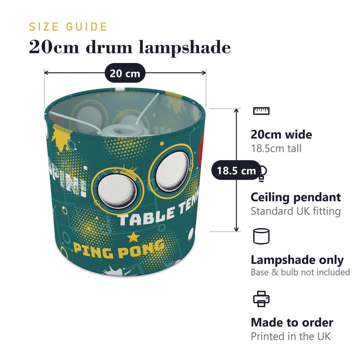 Teal Ping Pong Rally II lampshade - 20cm x 18.5cm Ceiling - photo 7