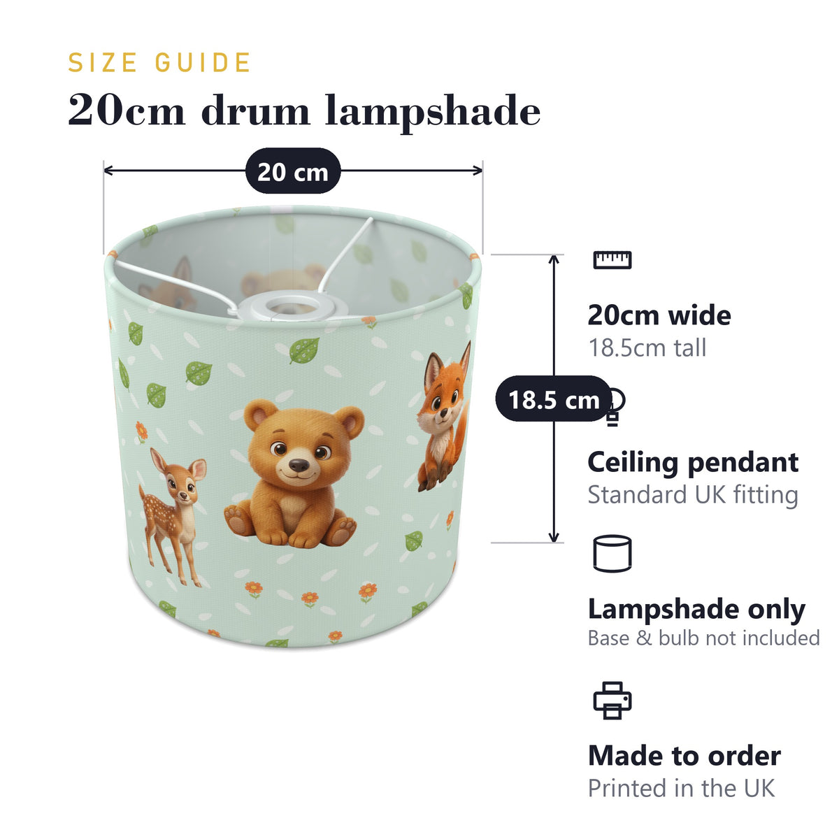 Mint Baby Woodland Friends II lampshade - 20cm x 18.5cm Ceiling - photo 7