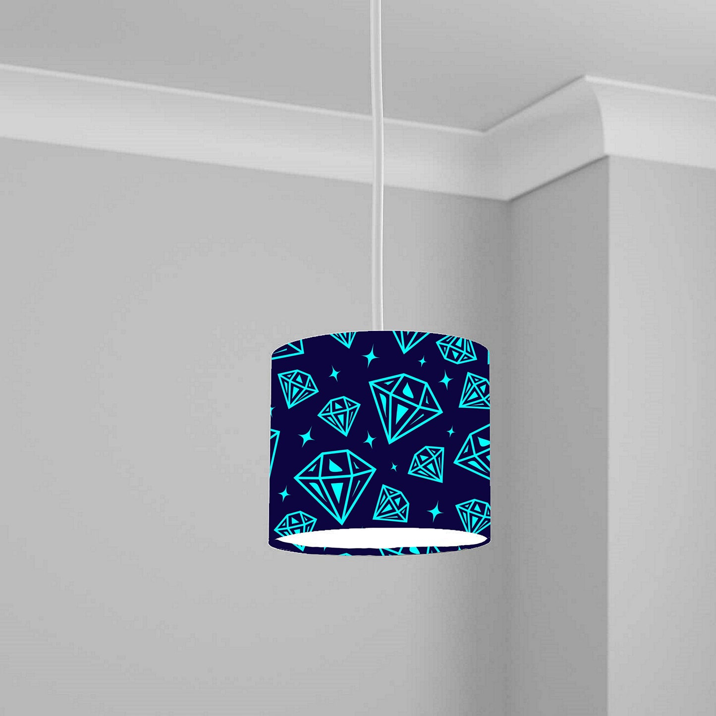 Blue Diamond Pattern Ceiling Lampshade Lightshade for Nursery - 20cm x 18.5cm