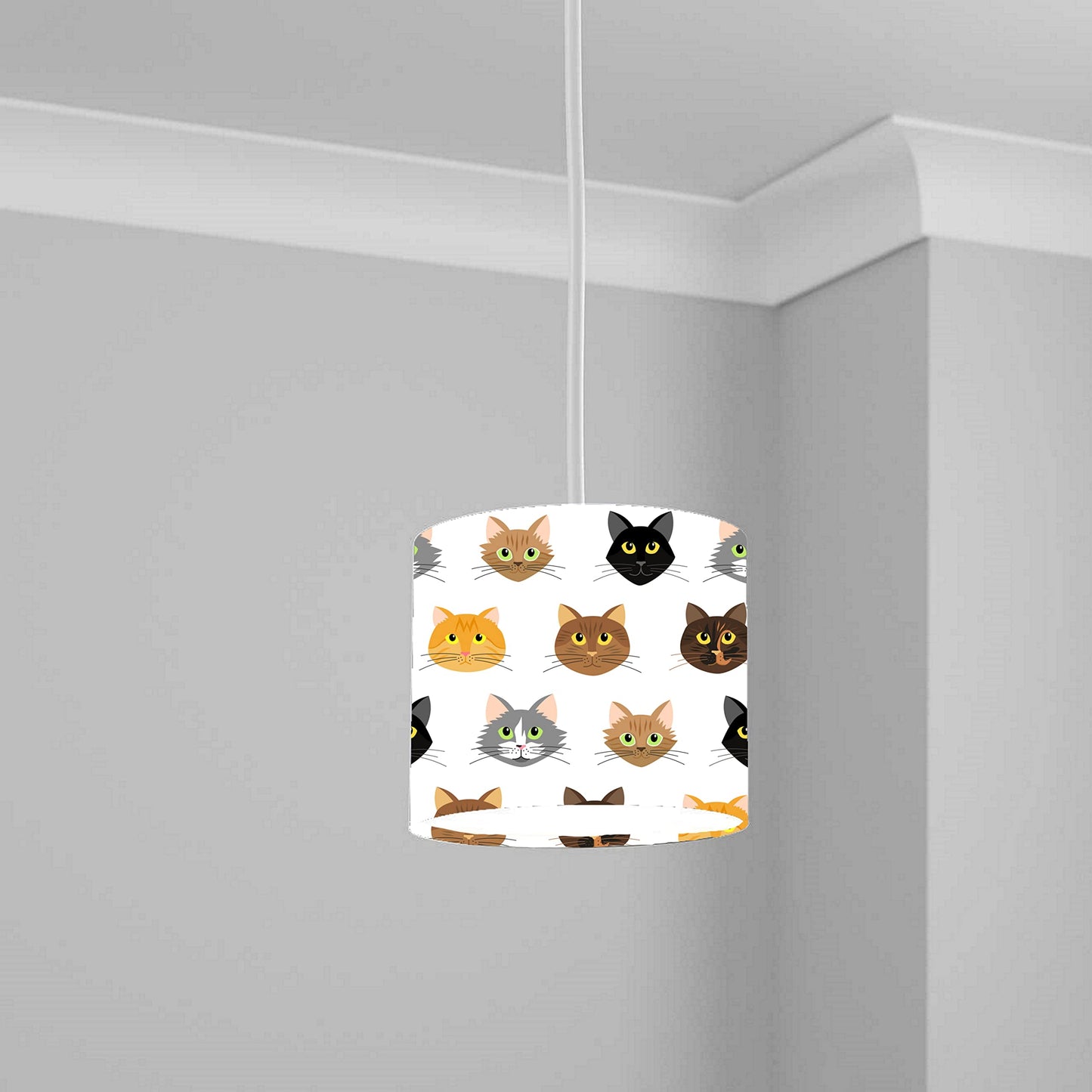 Whimsical Cat Faces Ceiling Lampshade Lightshade for Nursery - 20cm x 18.5cm