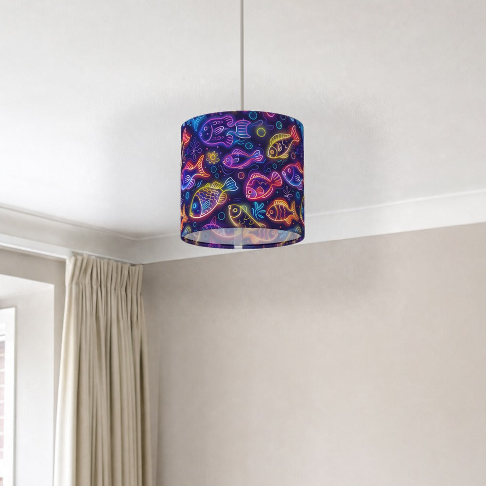 Neon Fish on Dark lampshade