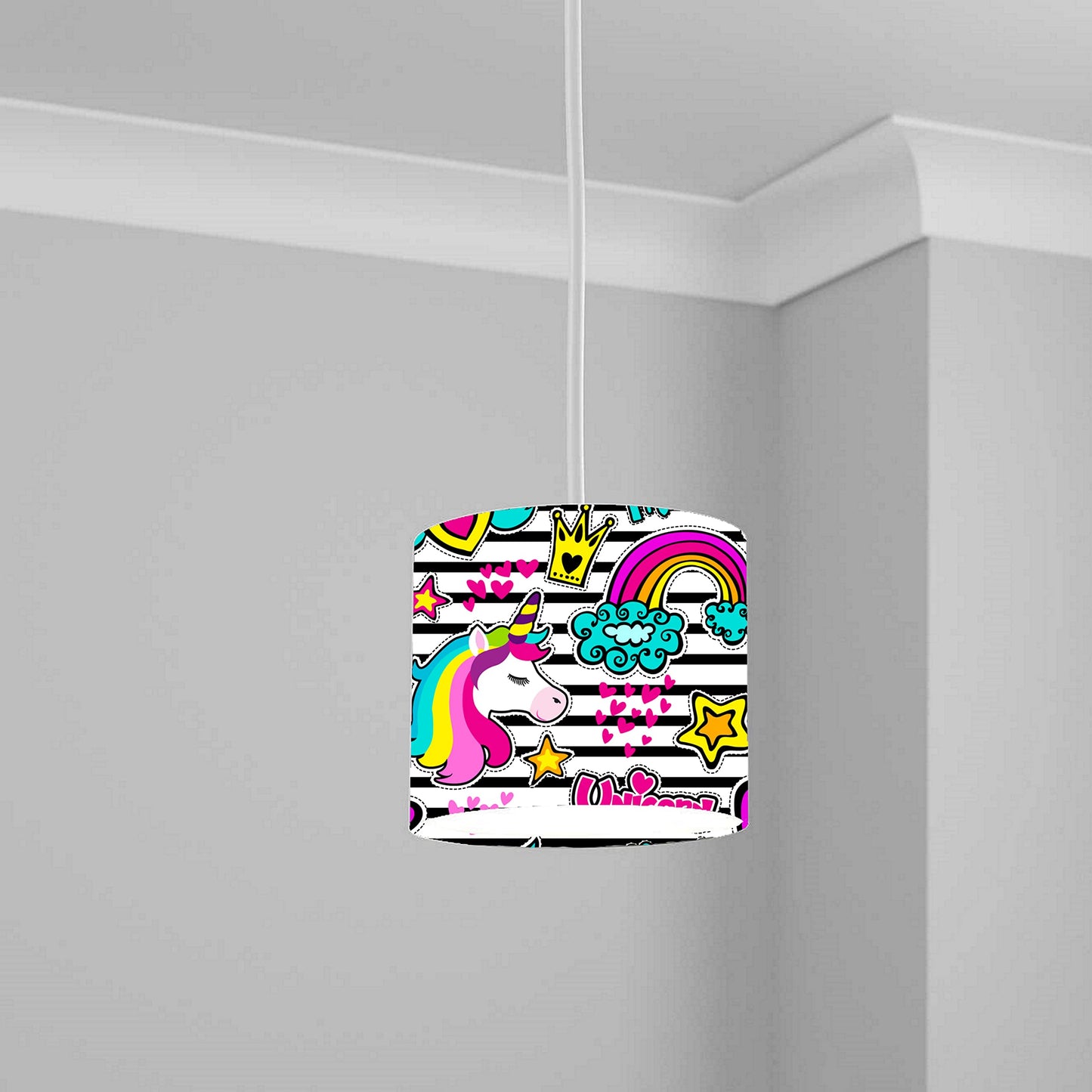 Rainbow Unicorn and Hearts Ceiling Lampshade Lightshade for Kids Room - 20cm x 18.5cm