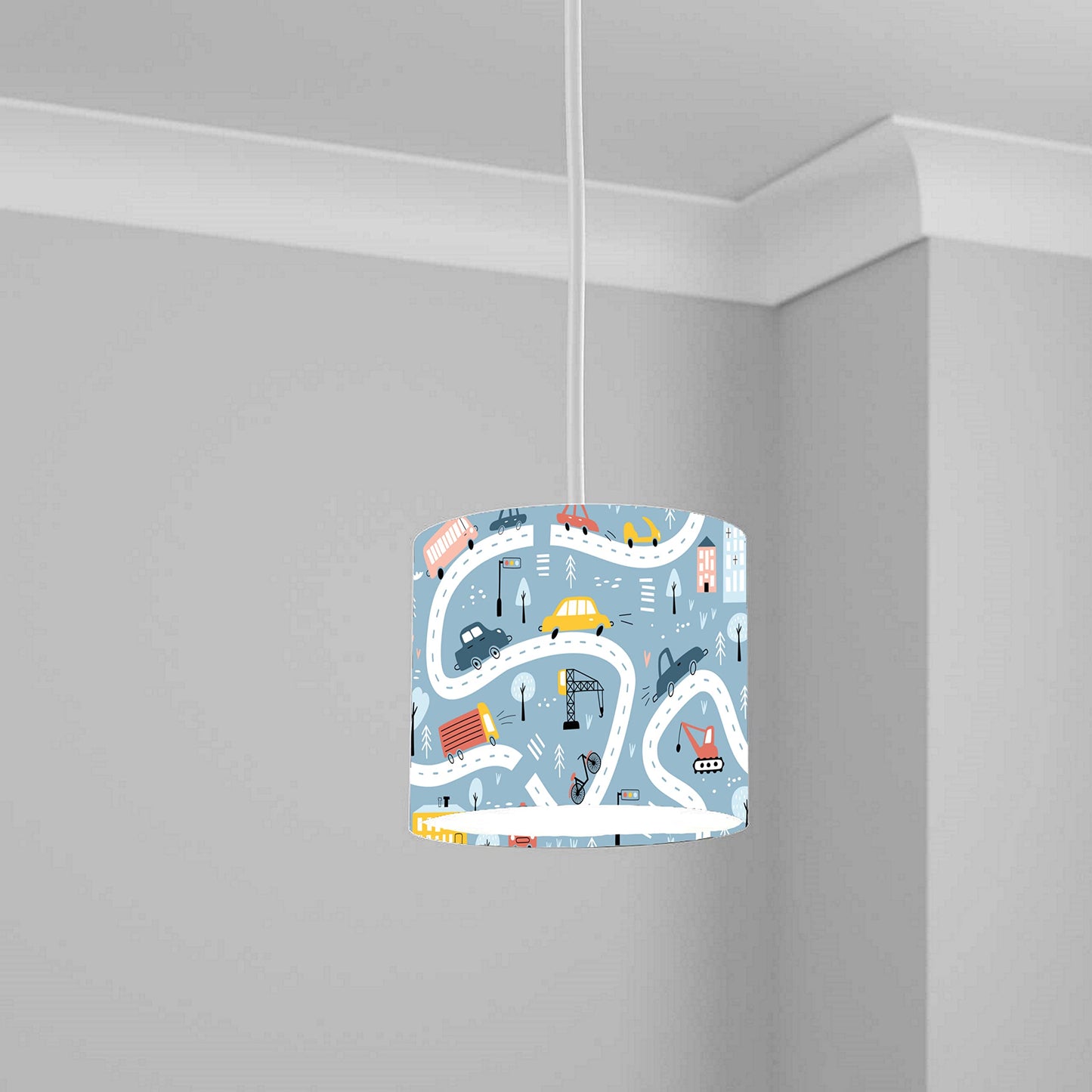 Blue Roadmap Cars and Trucks Ceiling Lampshade Lightshade for Nursery - 20cm x 18.5cm