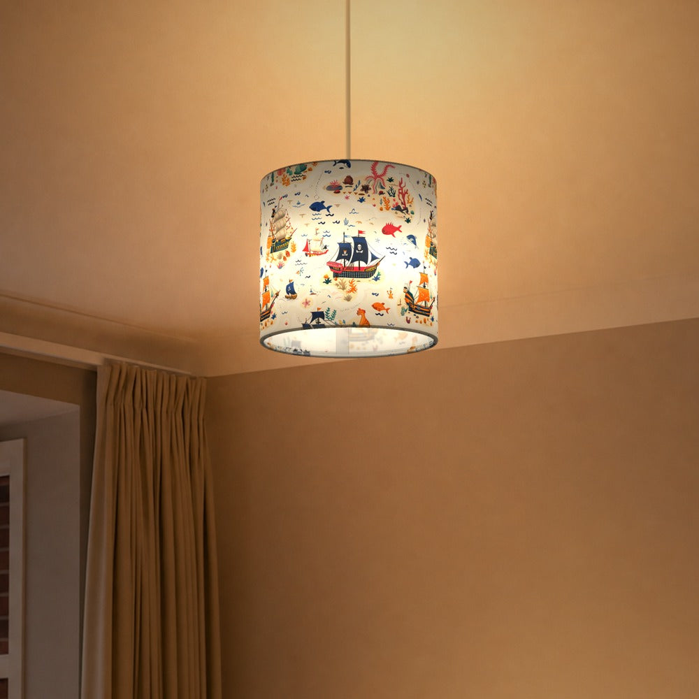 Colourful Ships and Sea Life lampshade