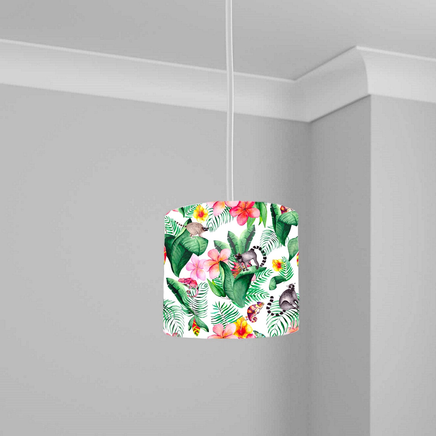 Tropical Jungle Lemur and Floral Ceiling Lampshade Lightshade for Nursery - 20cm x 18.5cm