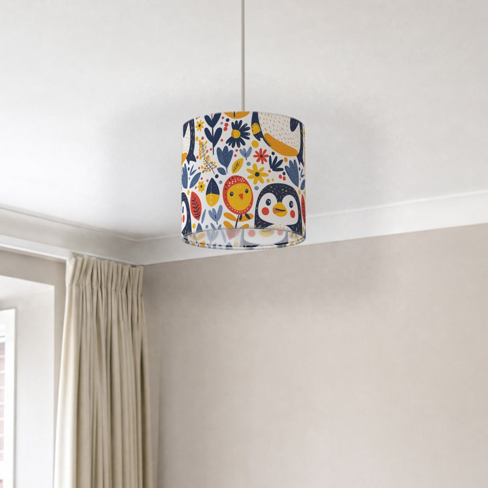 Playful Penguins and Flowers lampshade