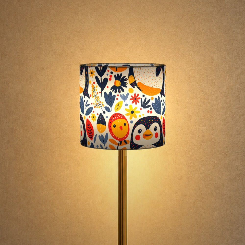 Playful Penguins and Flowers lampshade