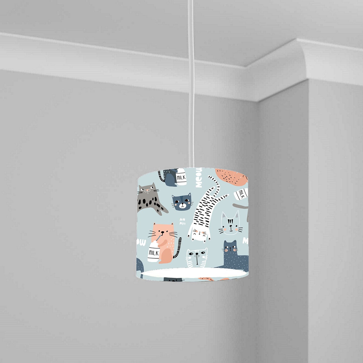 Playful Cat Print Ceiling Lampshade Lightshade for Nursery - 20cm x 18.5cm