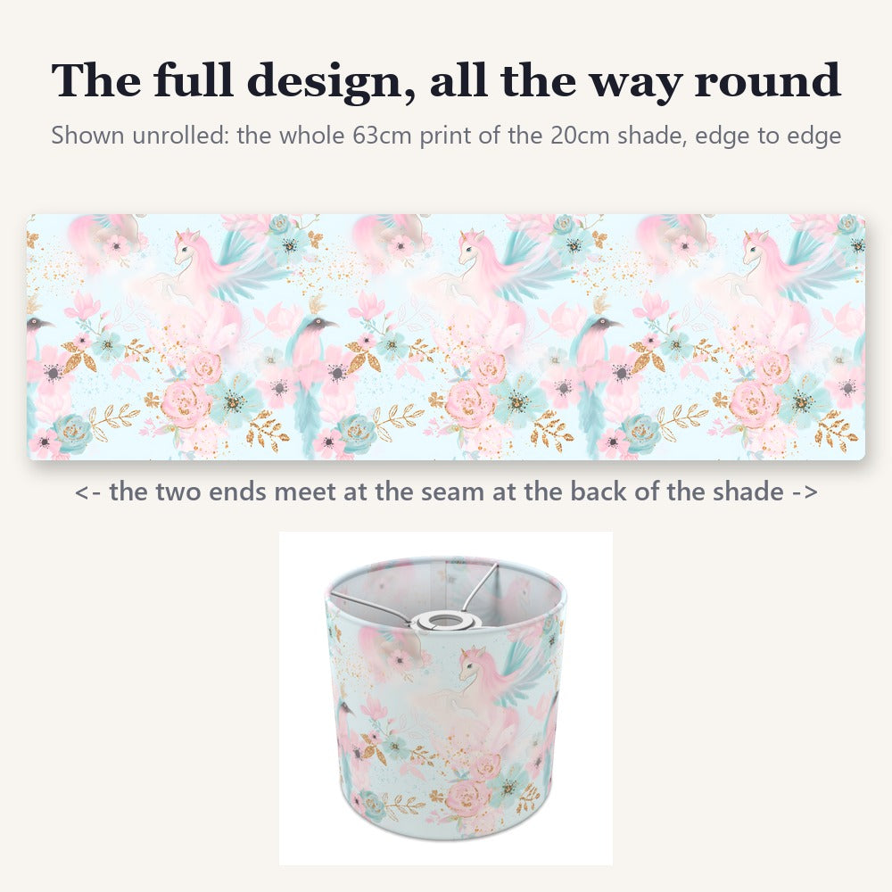 Pink Unicorn and Gold Floral lampshade