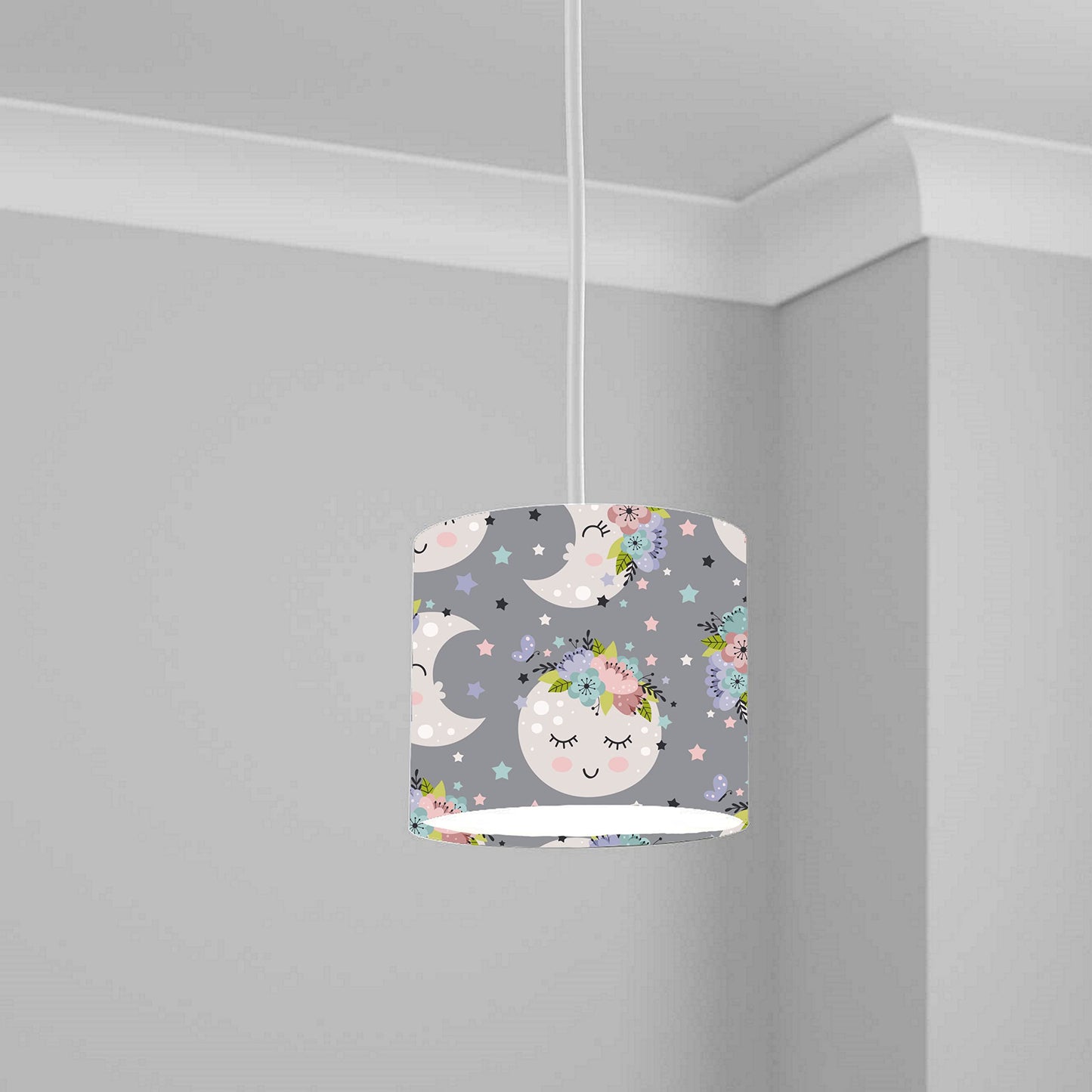 Floral Moon and Stars Ceiling Lampshade Lightshade for Nursery - 20cm x 18.5cm