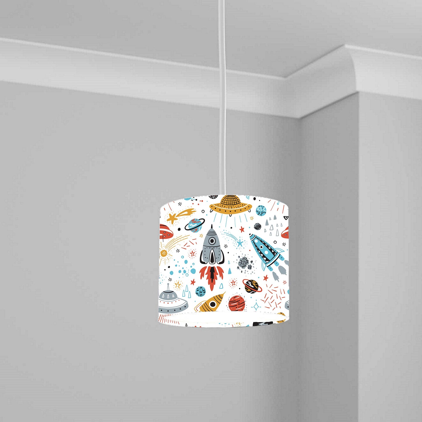 Colorful Space Rockets Ceiling Lampshade Lightshade for Kids Room - 20cm x 18.5cm