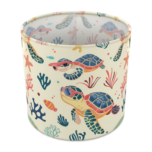Colourful Turtles with Coral lampshade - 20cm Table