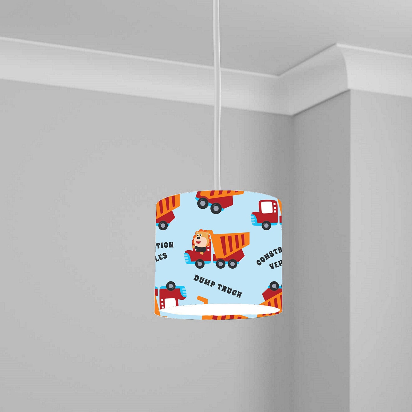 Blue Construction Truck Ceiling Lampshade Lightshade for Kids Room - 20cm x 18.5cm