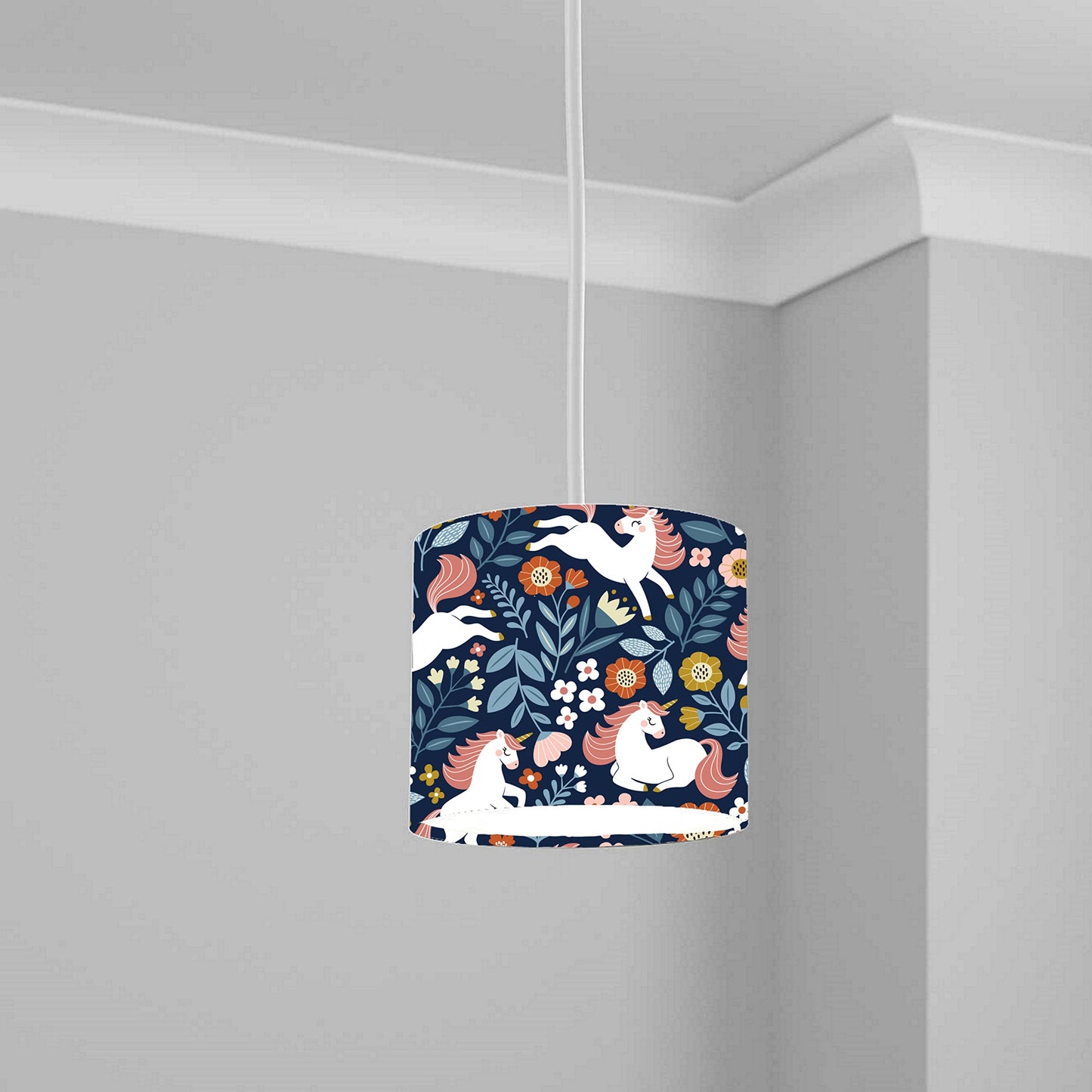 Enchanting Unicorn Floral Pattern Ceiling Lampshade Lightshade for Kids Room - 20cm x 18.5cm