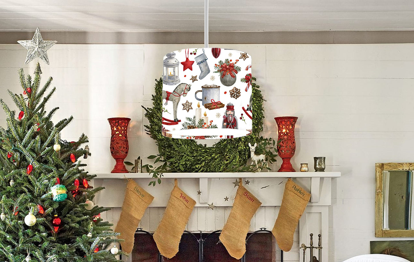 Festive Holiday Nutcracker Baubles Ceiling Lampshade Lightshade for Living Room - 20cm x 18.5cm