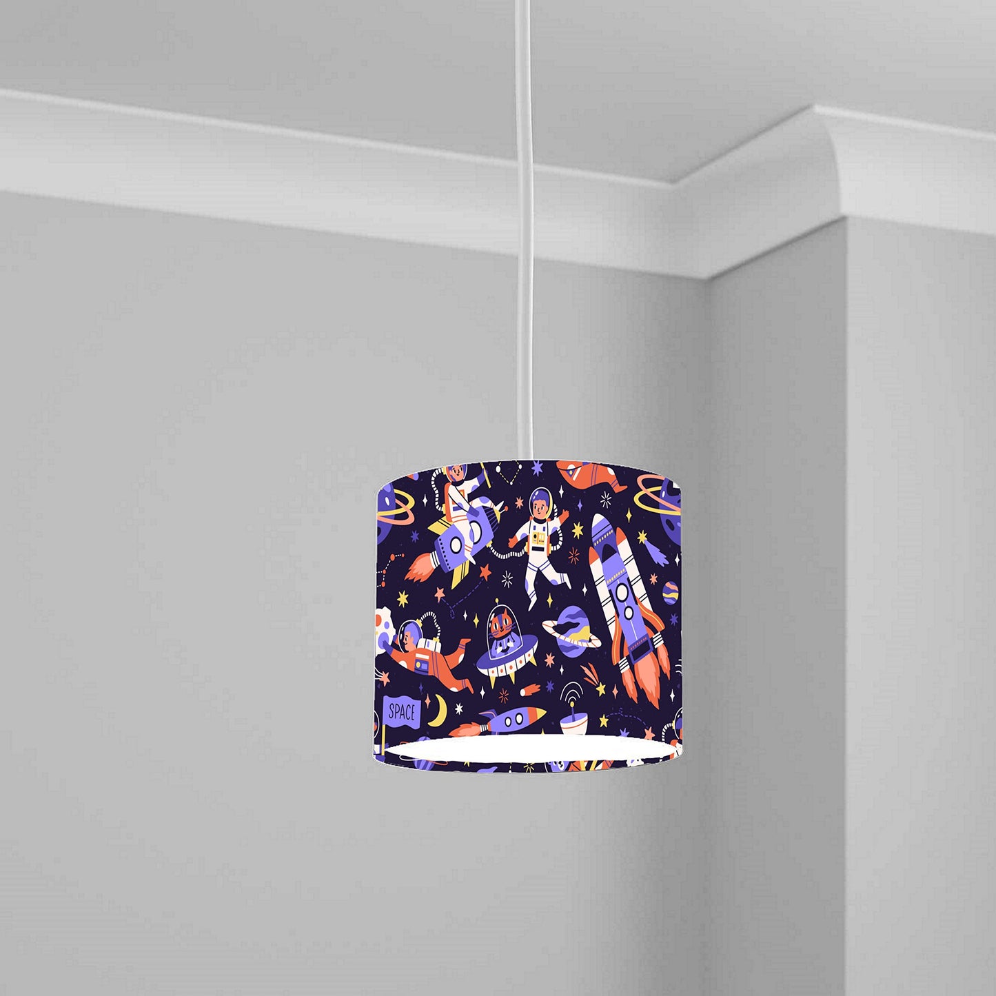 Space Adventure Rocket Ceiling Lampshade Lightshade for Nursery - 20cm x 18.5cm