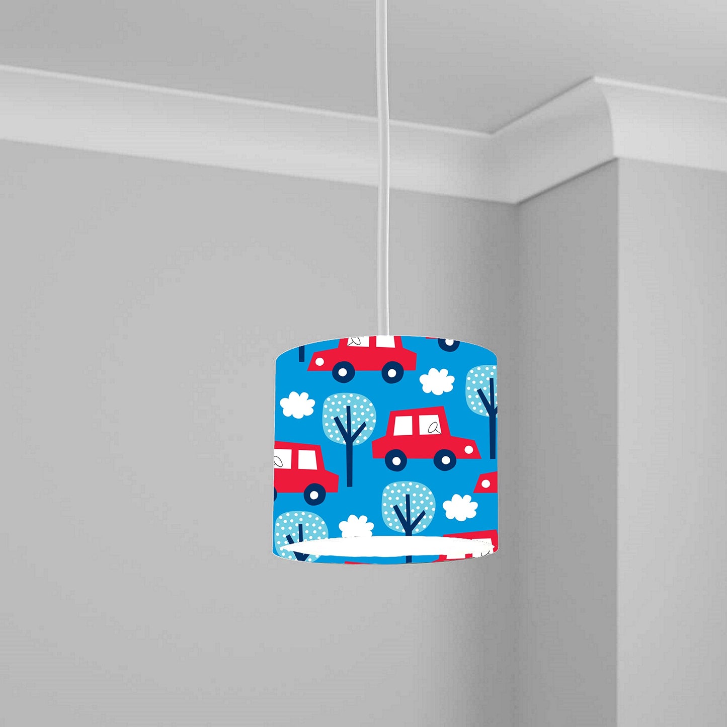 Red Car and Tree Pattern Ceiling Lampshade Lightshade for Nursery - 20cm x 18.5cm