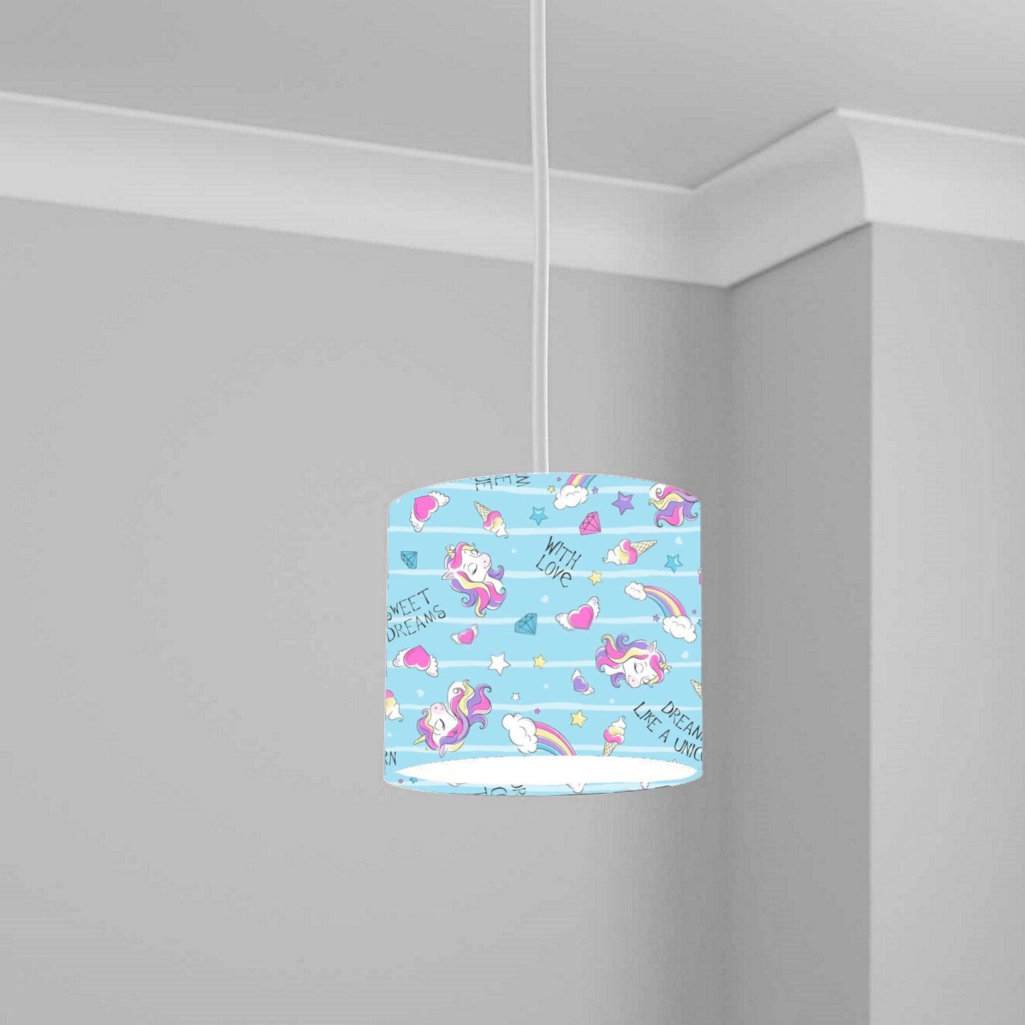 Pastel Unicorn and Stars Ceiling Lampshade Lightshade for Nursery - 20cm x 18.5cm