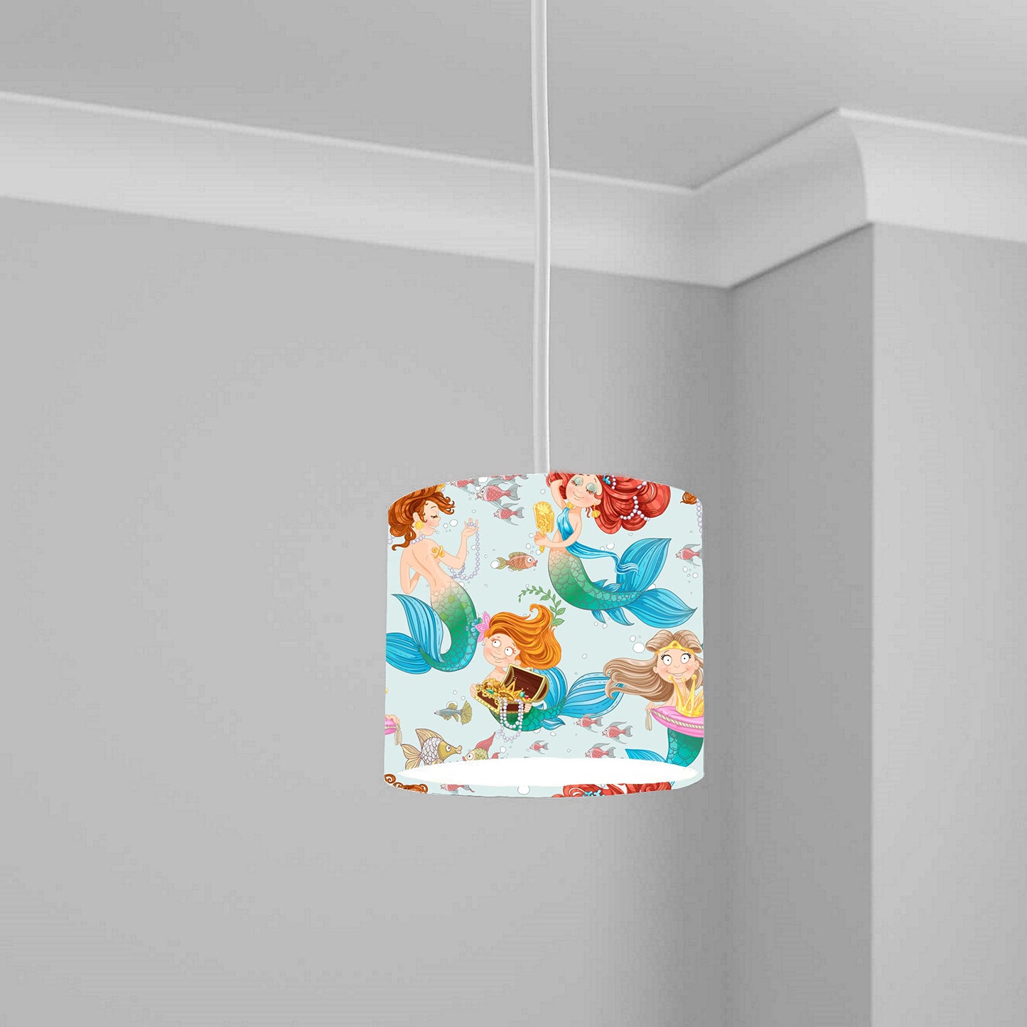 Whimsical Mermaid Ceiling Lampshade Lightshade for Nursery - Pink and Blue Design, 20cm x 18.5cm