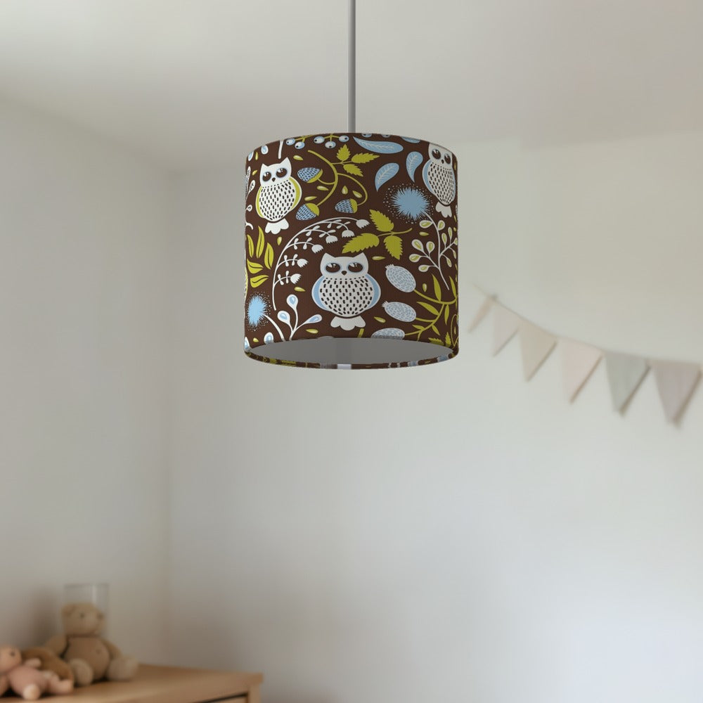 Charming Owl and Leaf Pattern lampshade