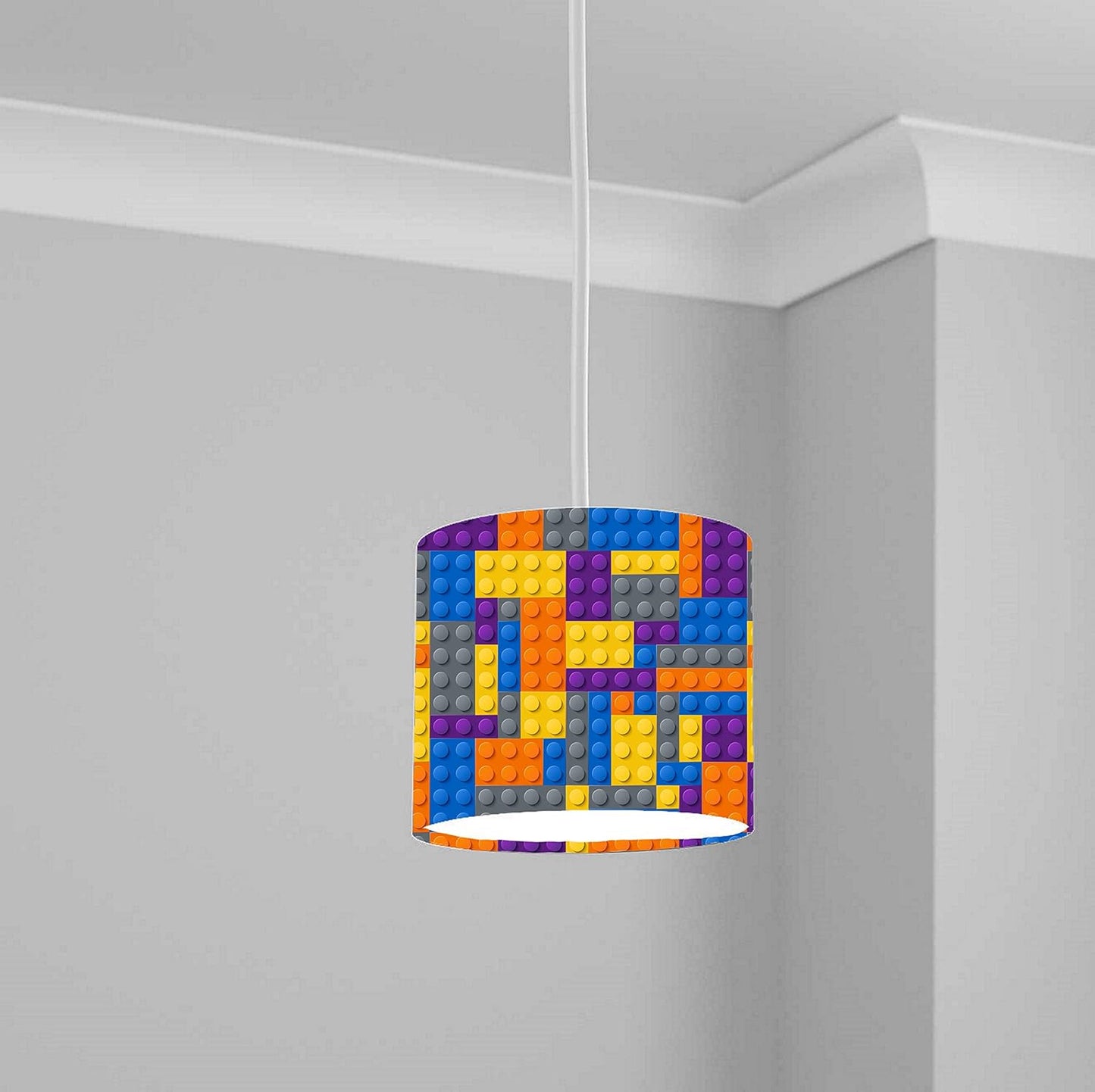 LASERFOCUS Modern Drum Lampshade, Multicolor, Photorealistic, 20cm x 18.5cm, Glossy Fabric, Metal Frame, Ceiling Mount, Table Lamp Shade