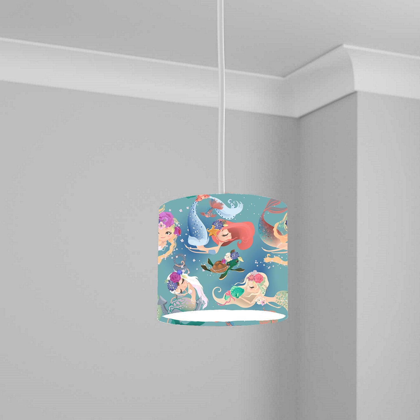 Enchanting Mermaid & Turtle Ceiling Lampshade Lightshade for Nursery - Pink & Blue - 20cm x 18.5cm
