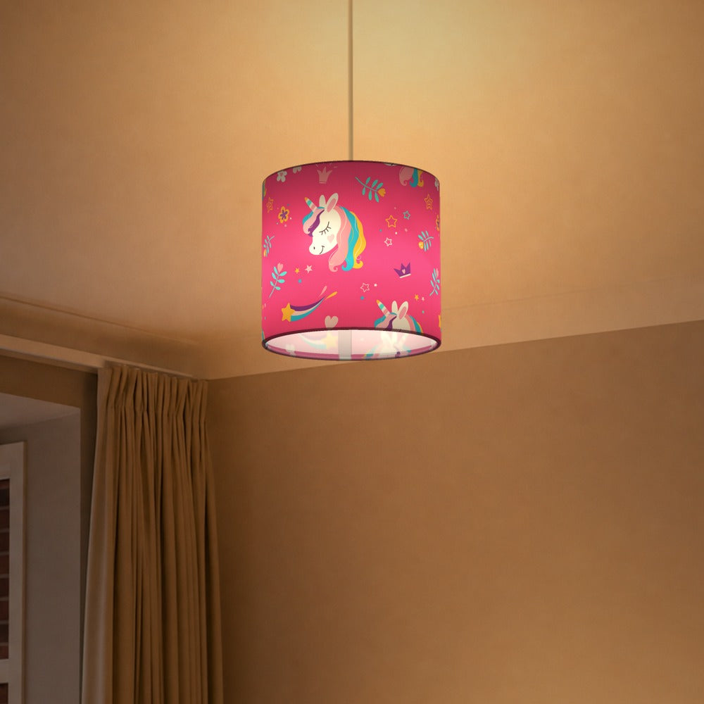 Pink Unicorn and Flowers lampshade