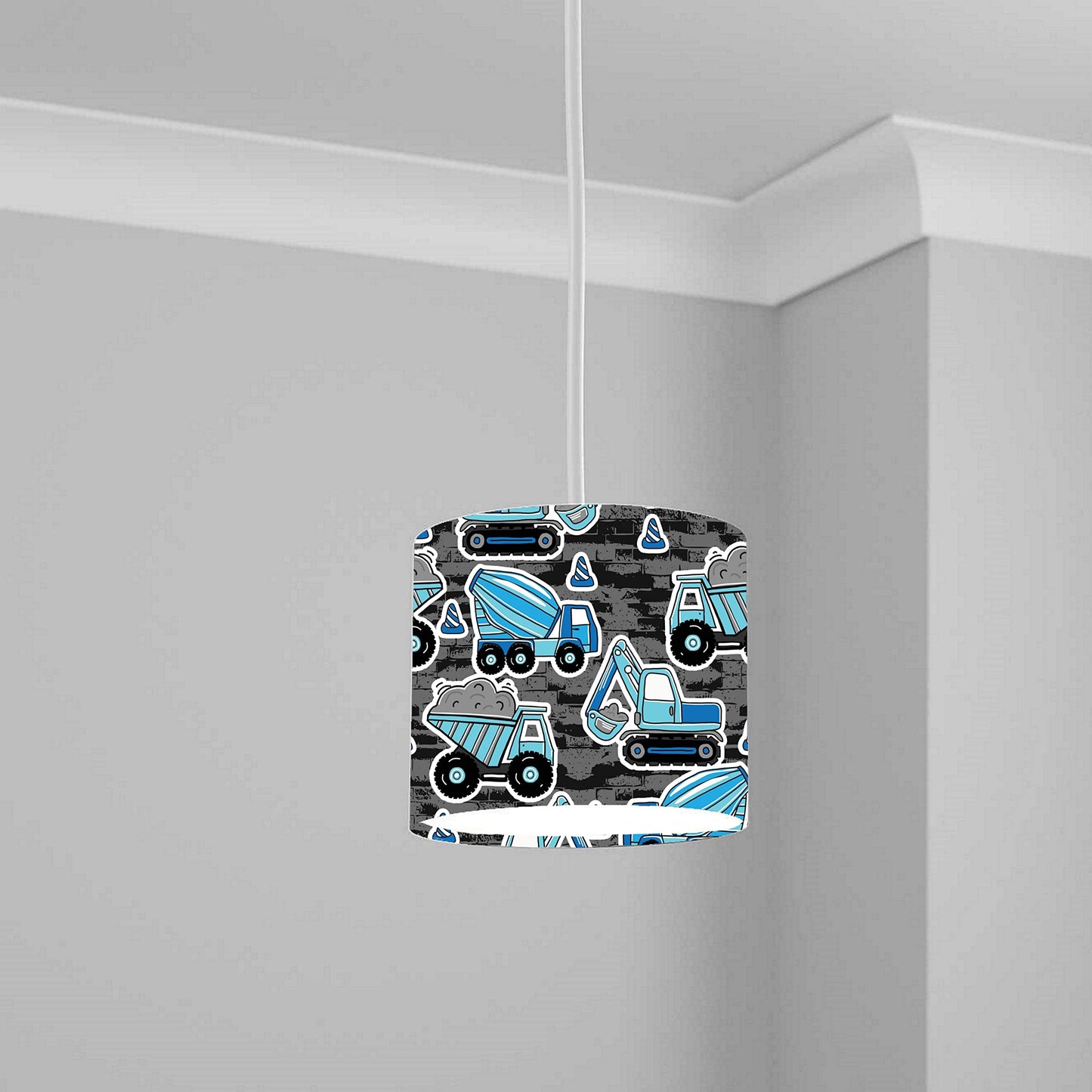 Blue Construction Vehicle Pattern Ceiling Lampshade Lightshade for Kids Room - 20cm x 18.5cm