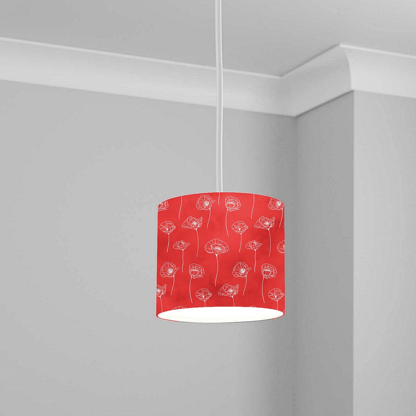 Red Poppy Floral Print Ceiling Lampshade Lightshade for Room - 20cm x 18.5cm