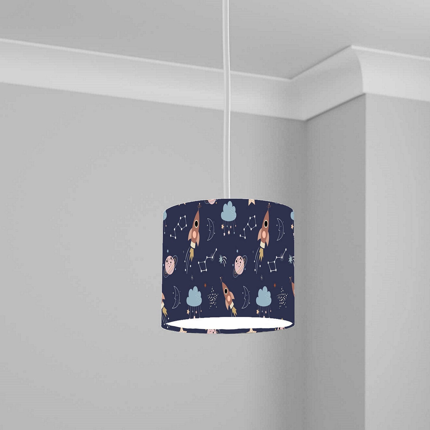 Navy Space Rocket Stars Ceiling Lampshade Lightshade for Nursery - 20cm x 18.5cm