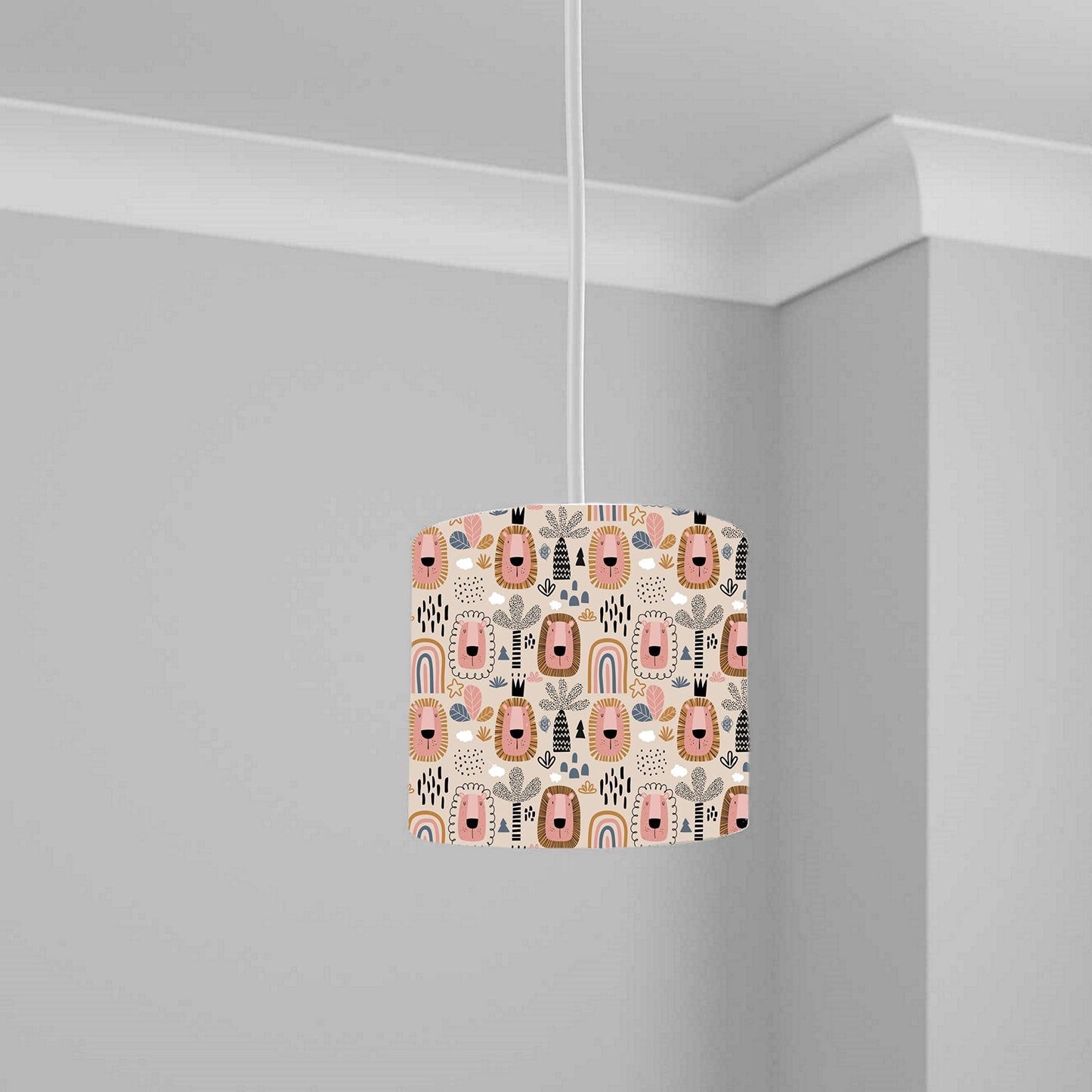 Cute Jungle Animal and Rainbow Ceiling Lampshade Lightshade for Nursery - 20cm x 18.5cm