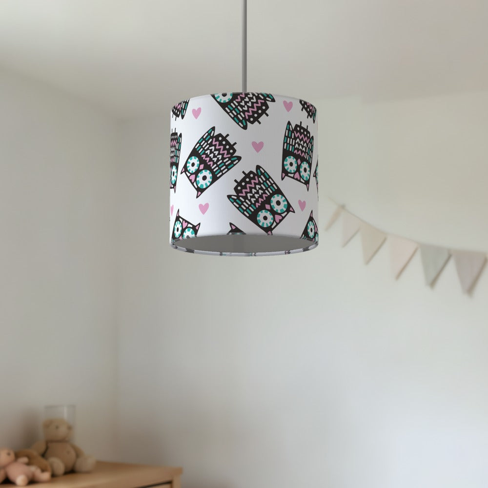 Pink and Teal Owl Heart Pattern lampshade
