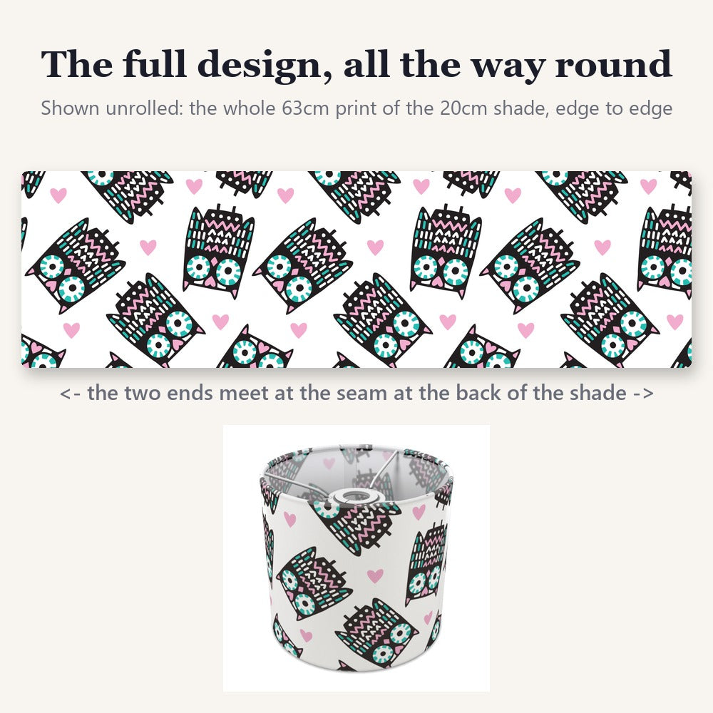 Pink and Teal Owl Heart Pattern lampshade