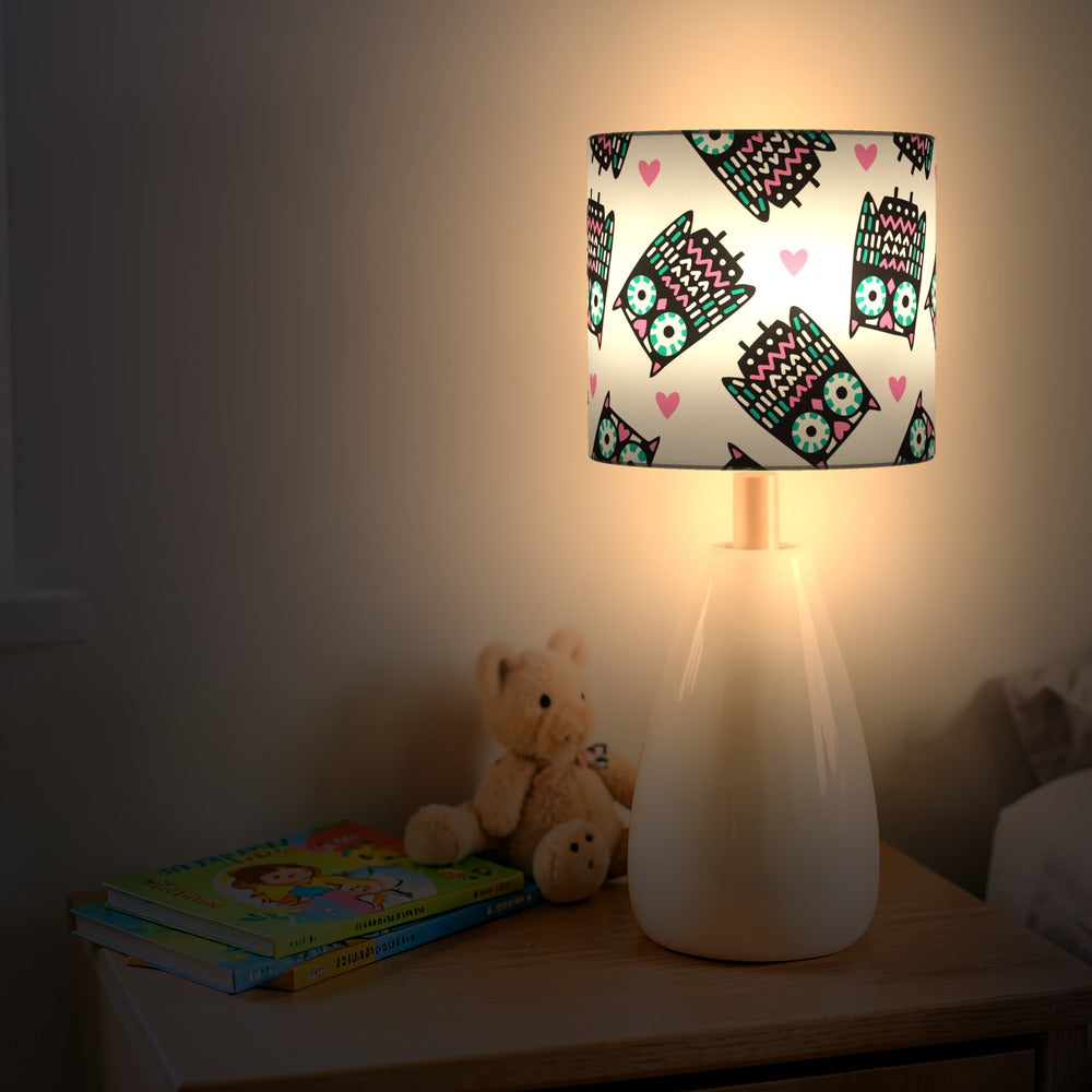 Pink and Teal Owl Heart Pattern lampshade