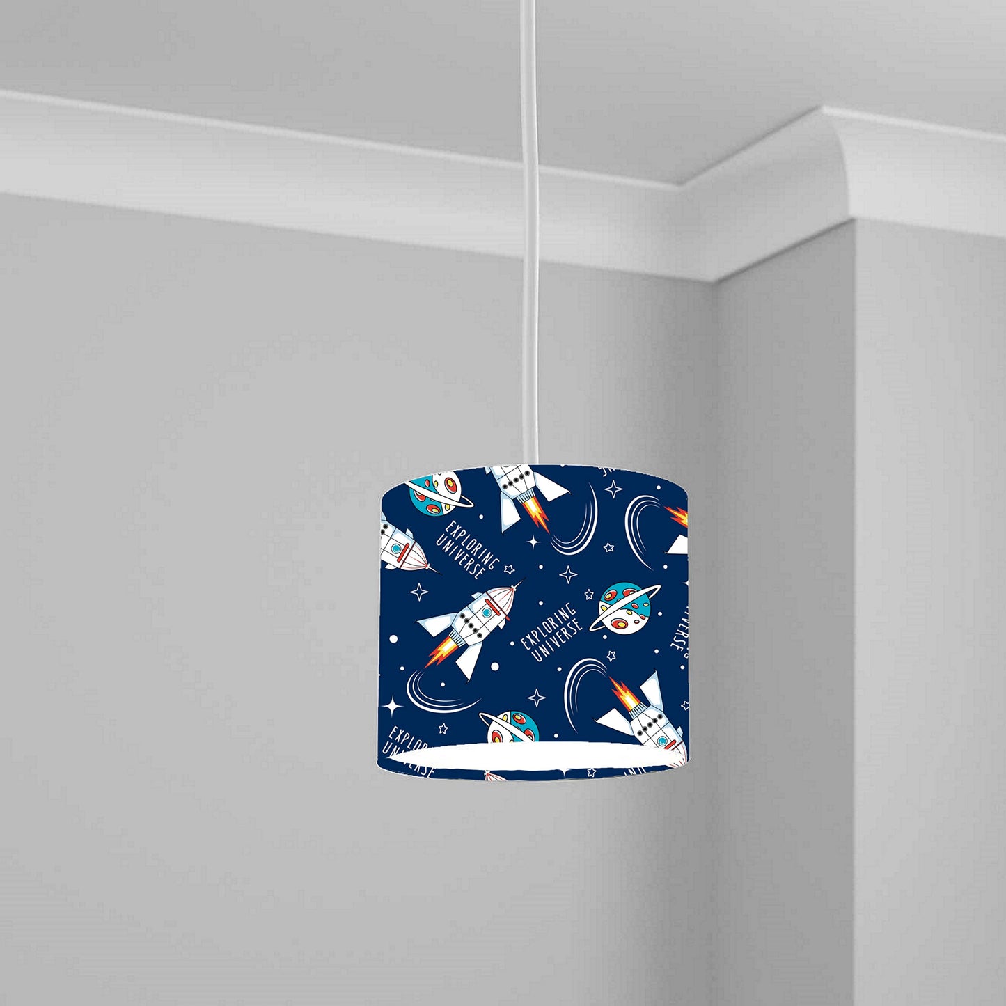 Blue Space Rocket Galaxy Ceiling Lampshade Lightshade for Kids Room - 20cm x 18.5cm