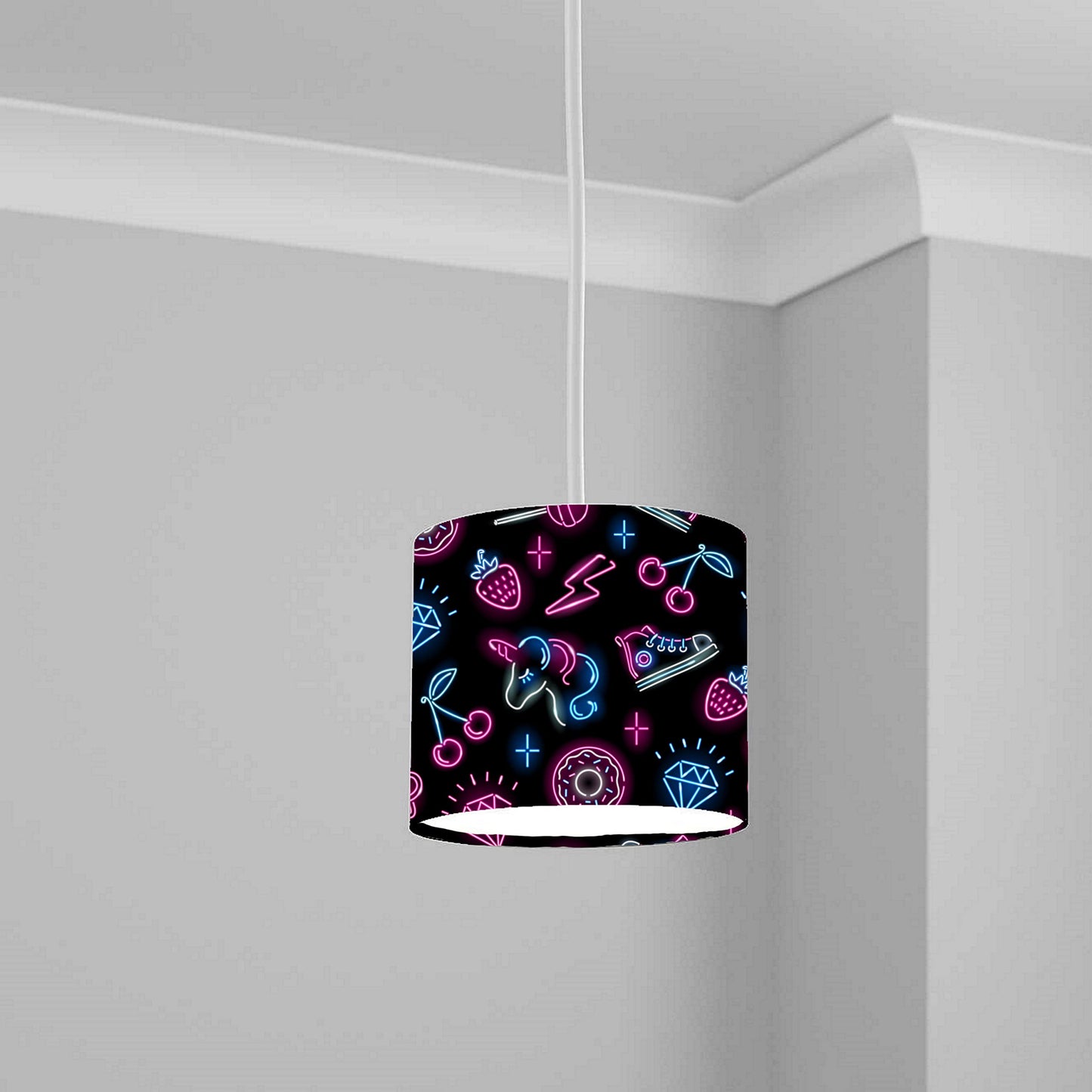 Neon Unicorn and Cherry Pattern Ceiling Lampshade Lightshade for Room - 20cm x 18.5cm