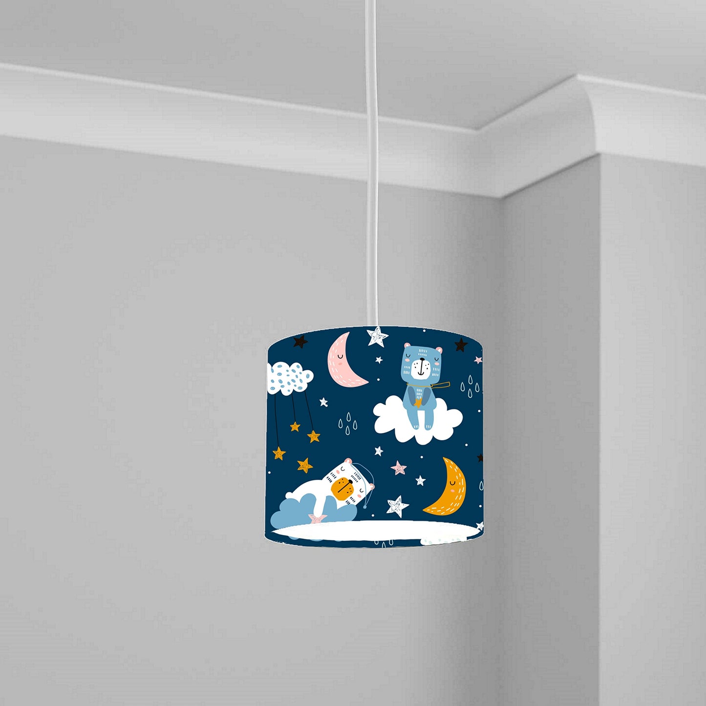 Blue Starry Night Teddy Bear Ceiling Lampshade Lightshade for Nursery - 20cm x 18.5cm
