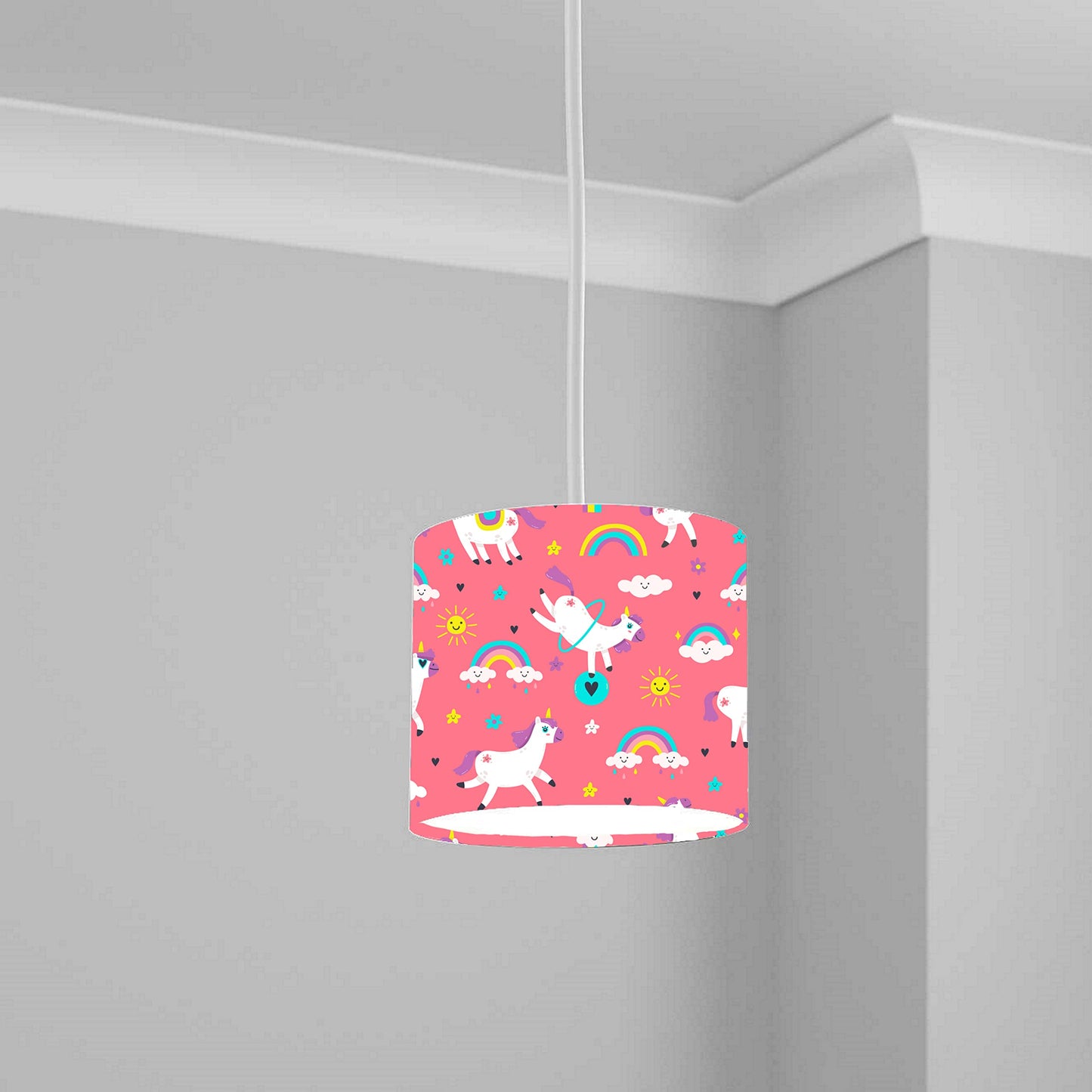 Pink Unicorn Rainbow Pattern Ceiling Lampshade Lightshade for Kids' Room - 20cm x 18.5cm