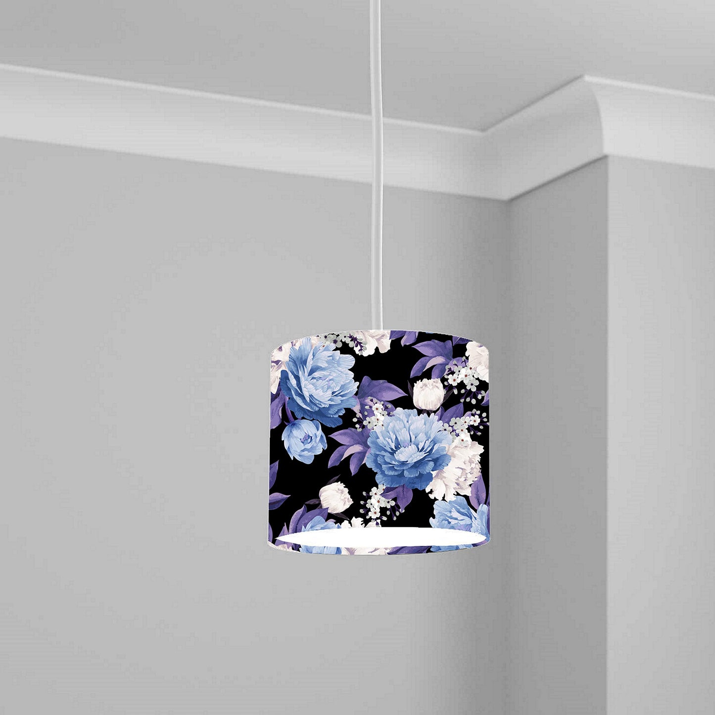 Blue and Purple Floral Ceiling Lampshade Lightshade for Nursery - 20cm x 18.5cm